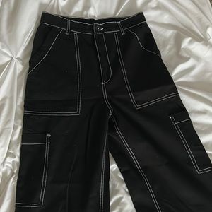 Black H&M Wide Leg Cargo Pants with White Stitching